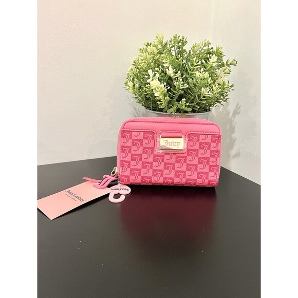 NWT Juicy Couture Miss Juicy Med Double Zip Around Wallet - Pink Lemonade Grid - Picture 7 of 11